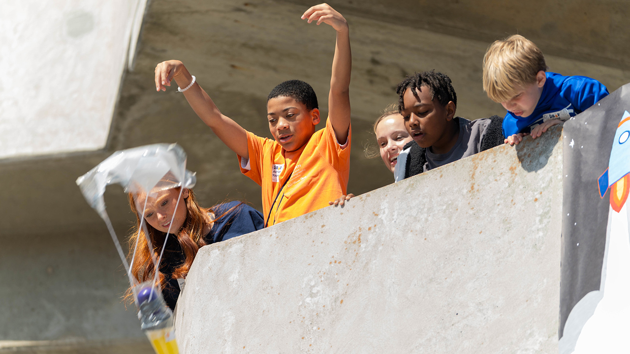 To compete, students were given 40 minutes to plan, sketch and build a contraption that would, hopefully, protect the egg inside once it’s dropped from a stadium ramp. 