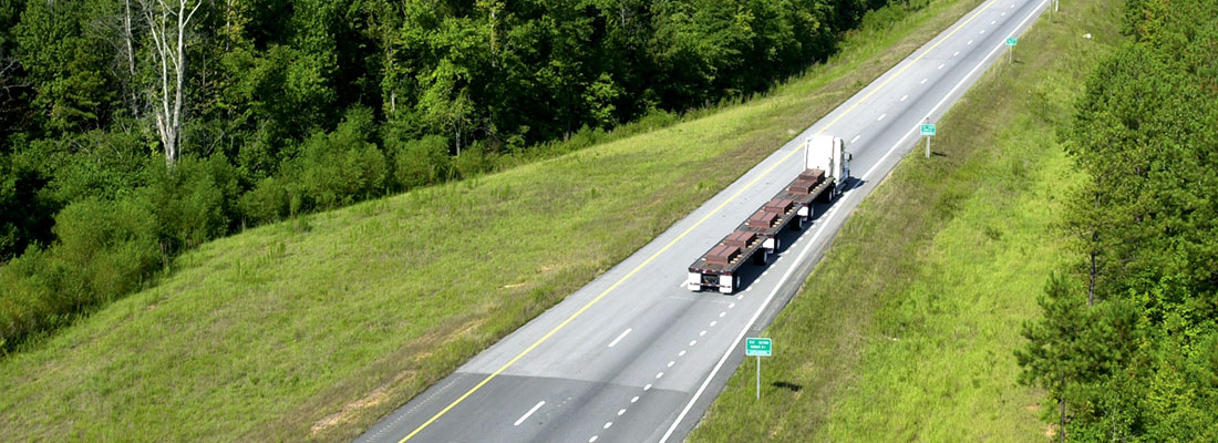Aerial photo of semi-truck on NCAT Test Track